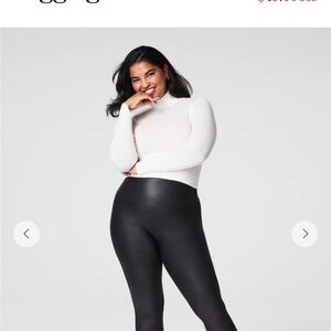 SPANX Women's Black Faux Leather fleece lined Leggings